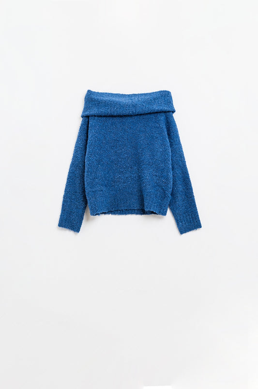 Q2 jersey esponjoso de punto con cuello barco en azul