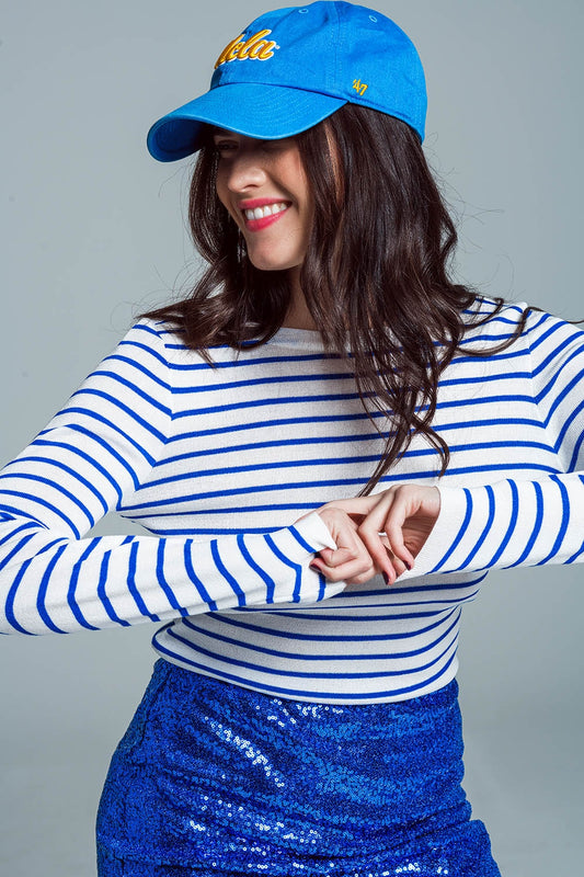 Q2 jersey fino blanco con rayas azules