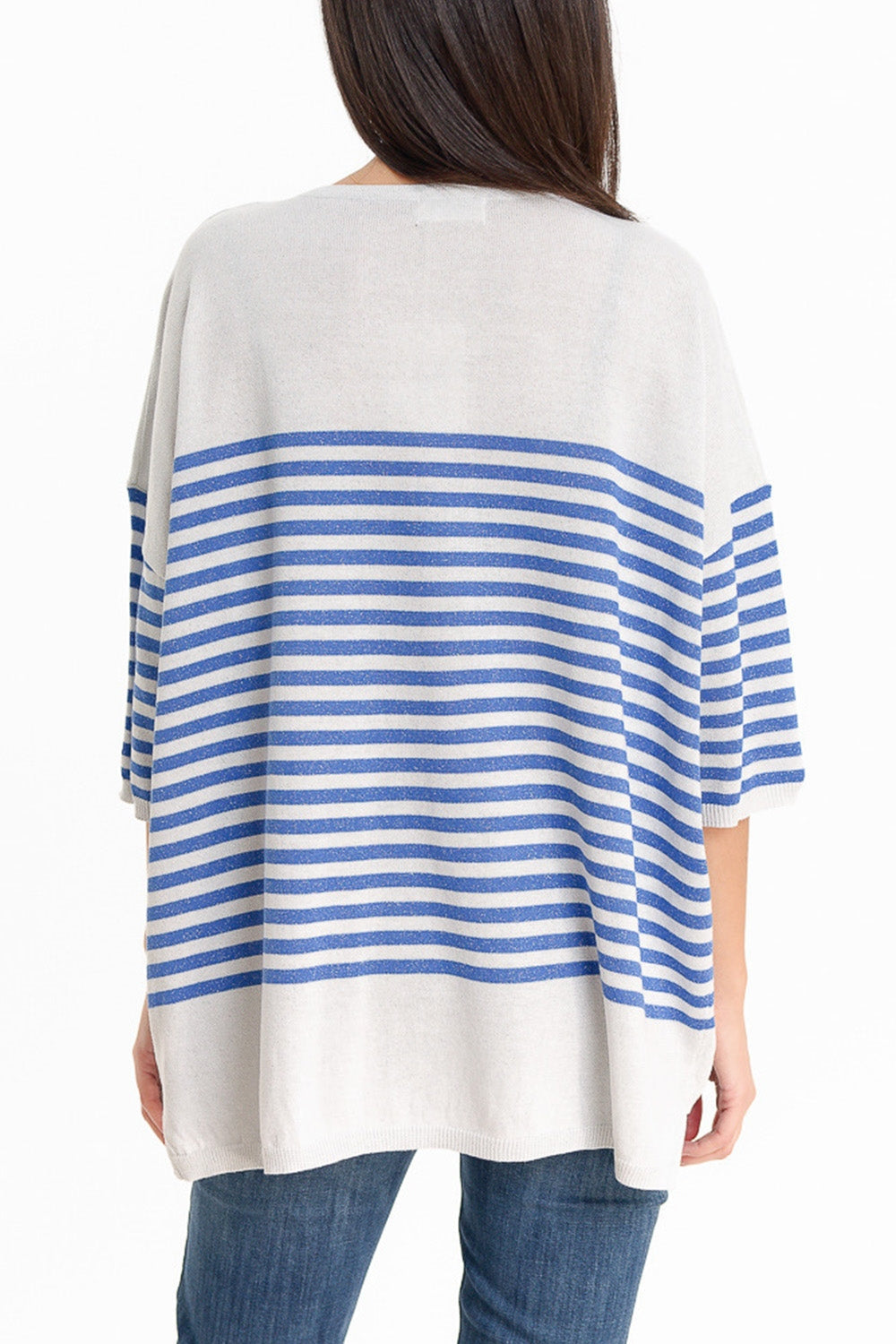 Jersey gris con rayas azules y cuello de pico Q2