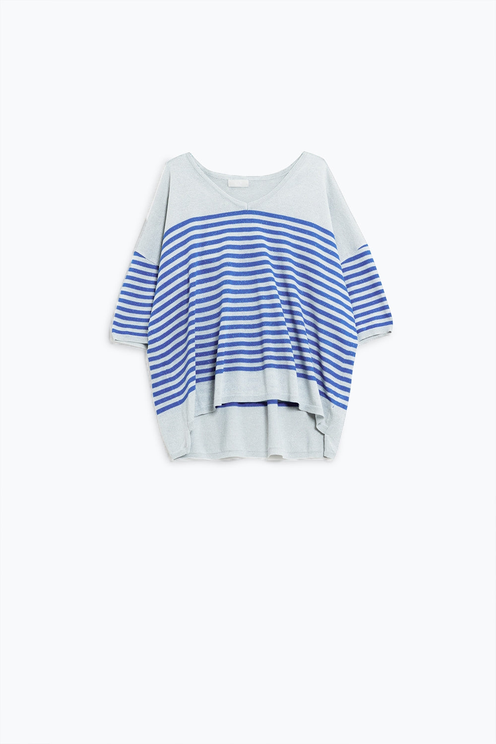 Jersey gris con rayas azules y cuello de pico Q2