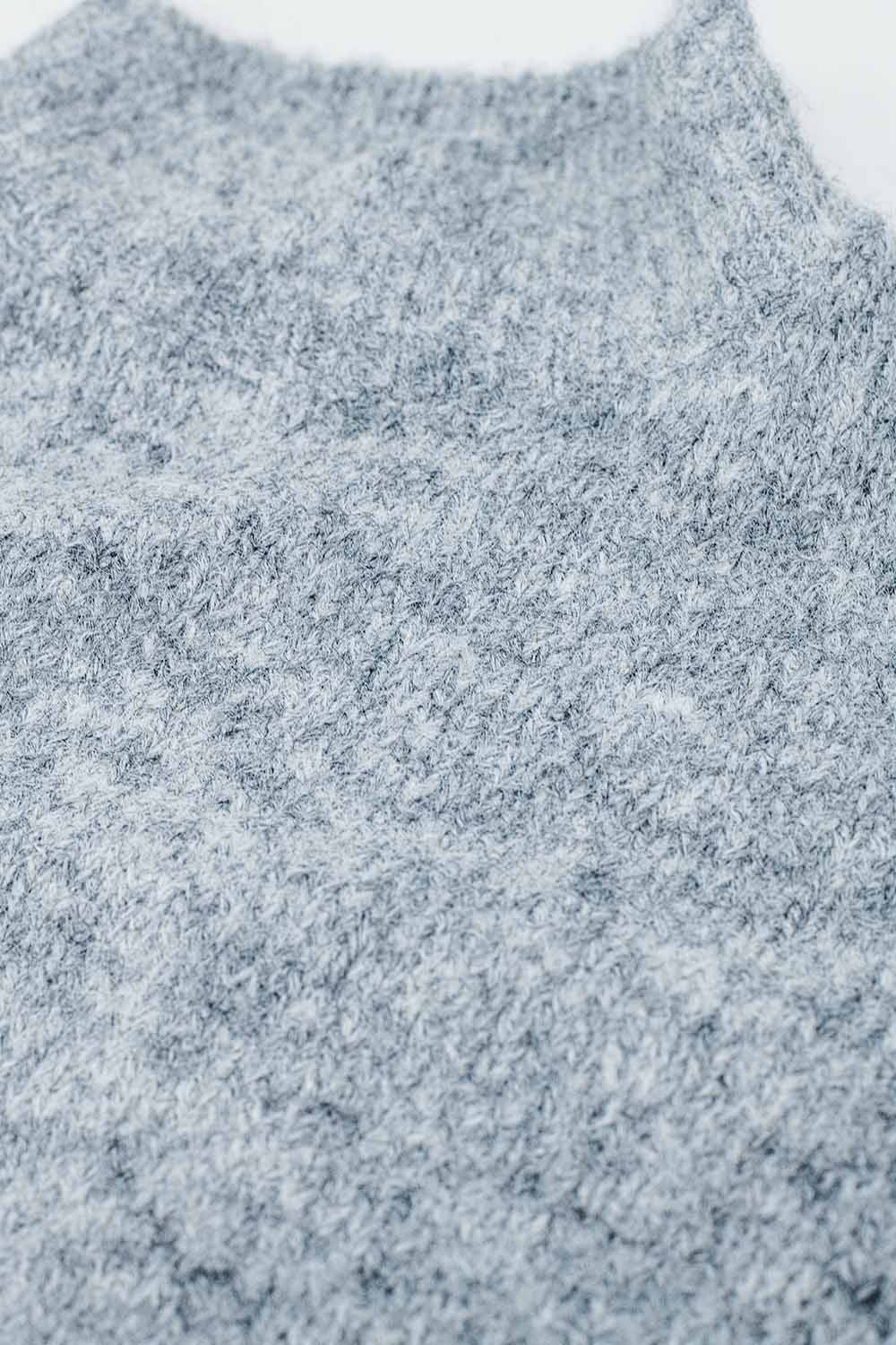 Jersey gris esponjoso con cuello alto y mangas globo Q2