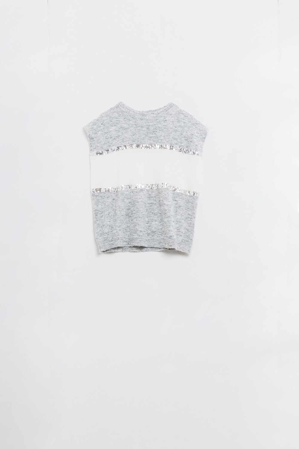 Jersey gris sin mangas con detalle de lentejuelas Q2