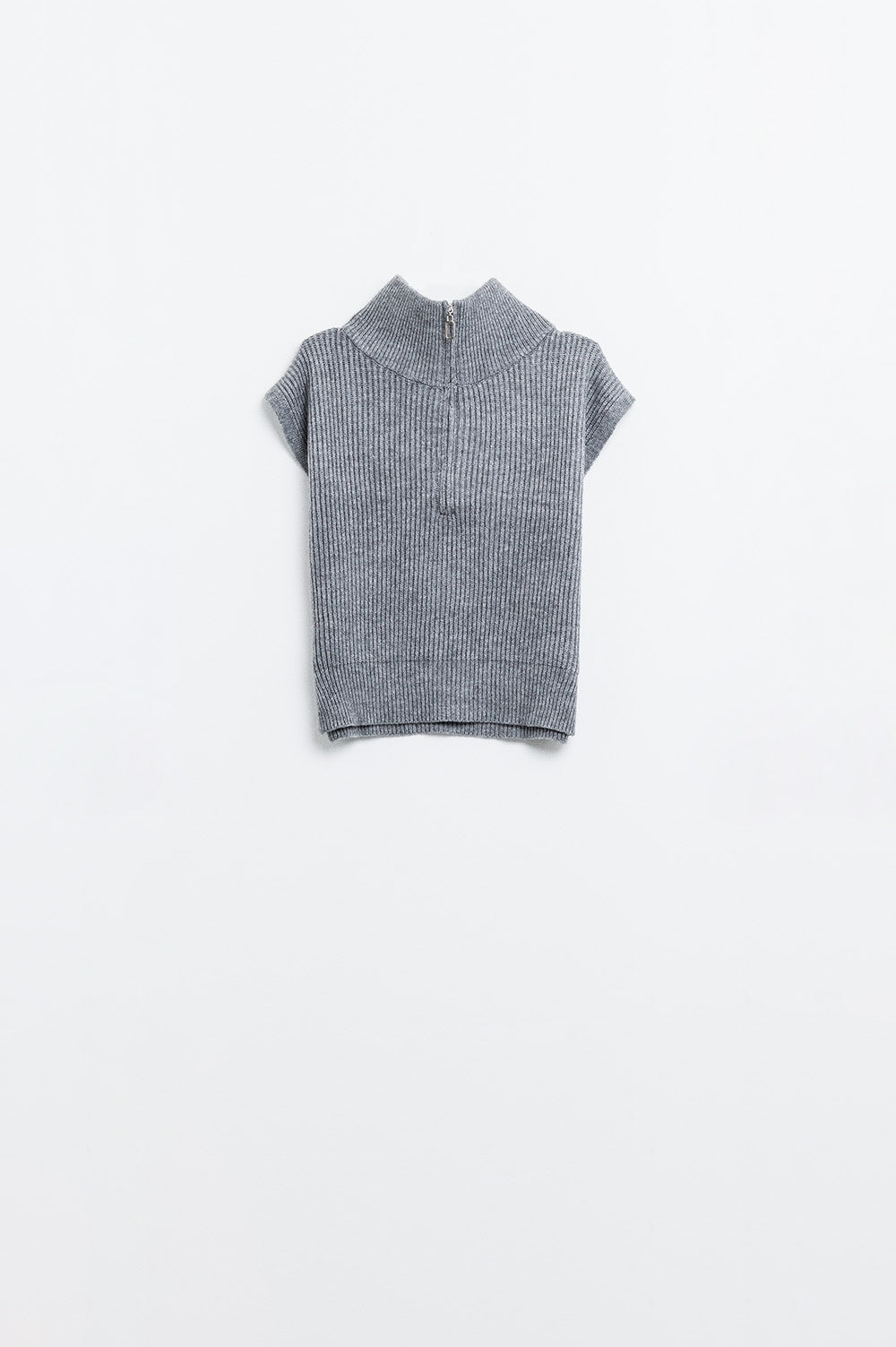 Q2 Jersey gris sin mangas de cuello alto con cierre de cremallera