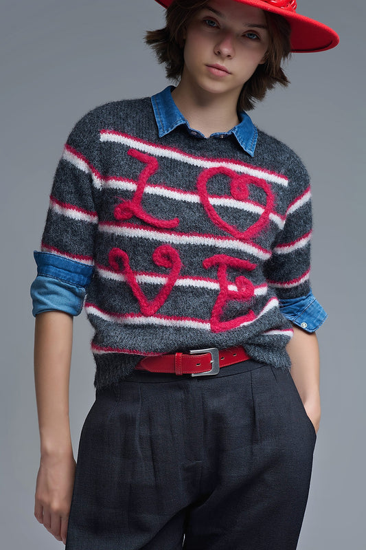 Q2 Jersey Love de manga corta bordado en gris oscuro