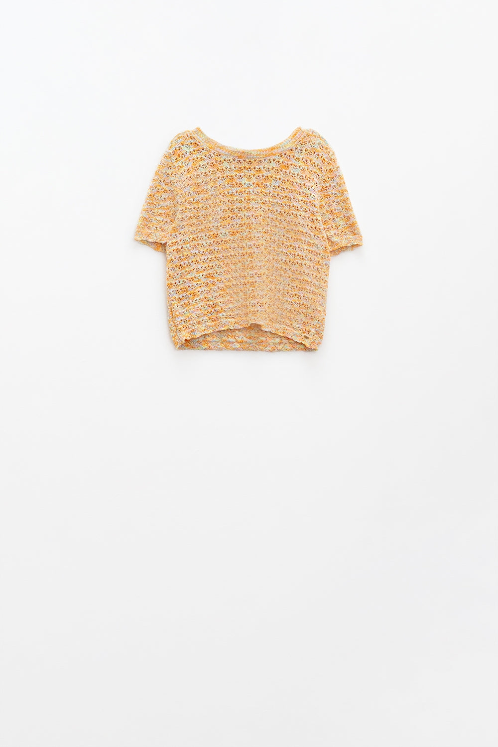 Q2 jersey naranja de punto de crochet de manga corta