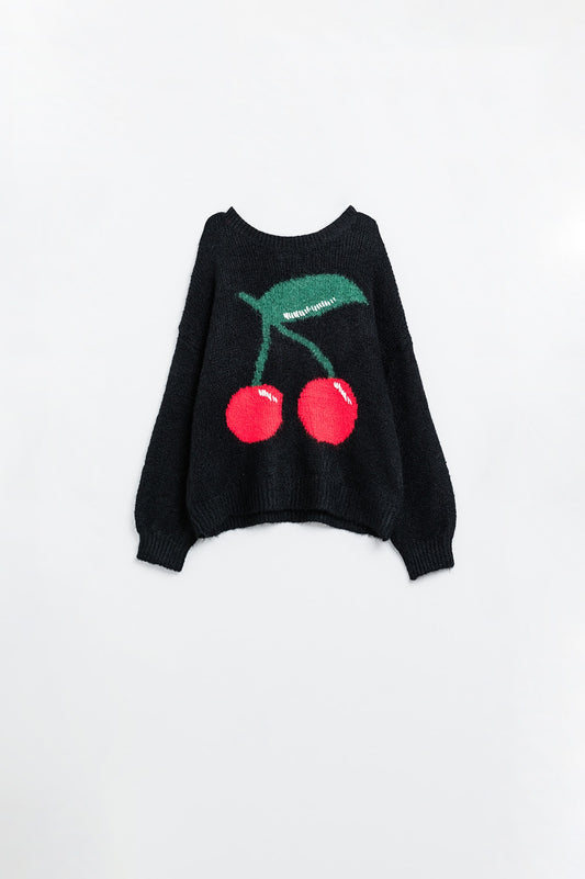 Q2 jersey negro con estampado de cerezas