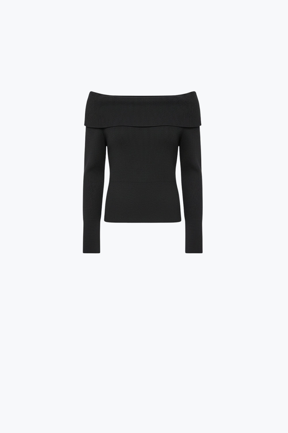 Q2 jersey negro de punto fino de canalé con amplio cuello barco