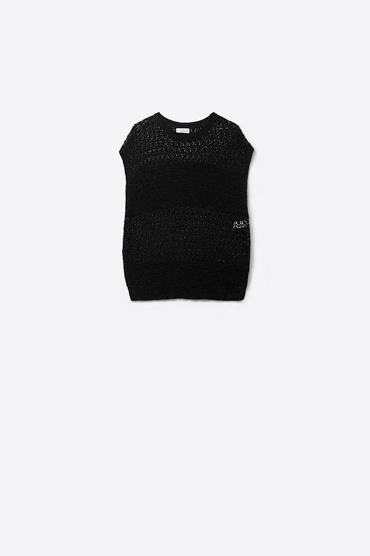 Q2 Jersey negro de suave punto abierto y mangas caídas