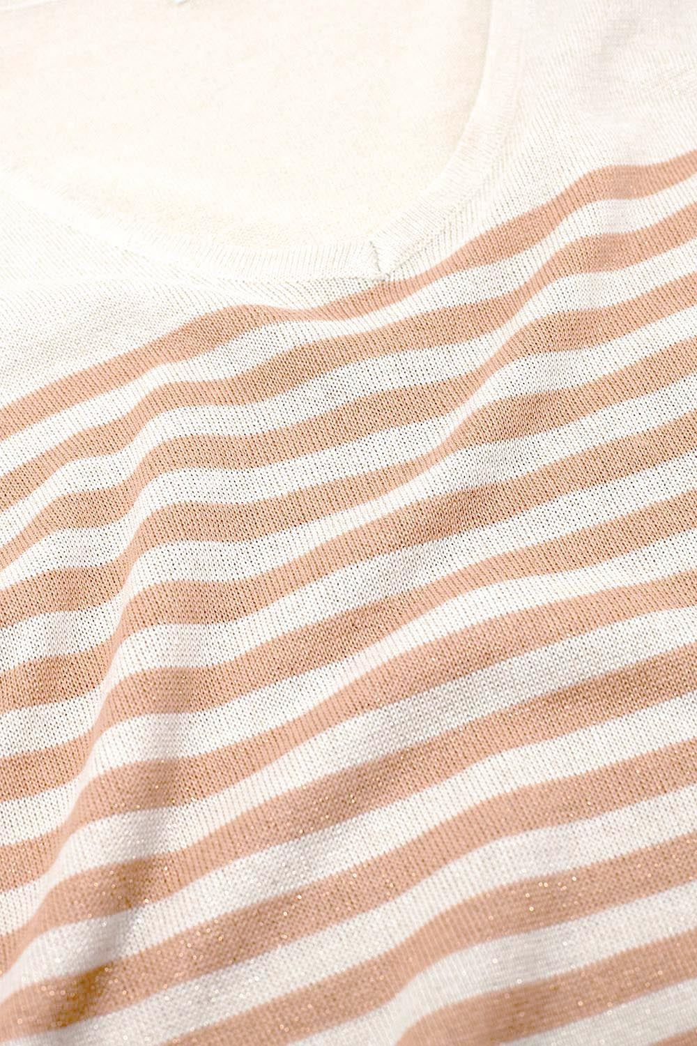 Jersey oversize beige con rayas marrones y cuello de pico Q2