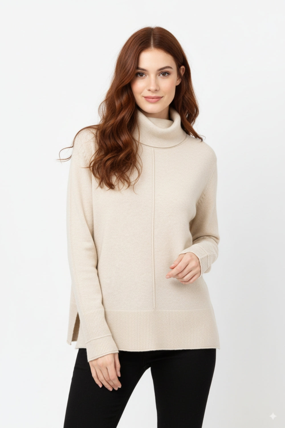 Jersey oversize con cuello vuelto beige Q2