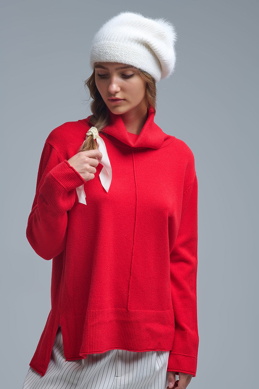 Jersey oversize con cuello vuelto en rojo Q2