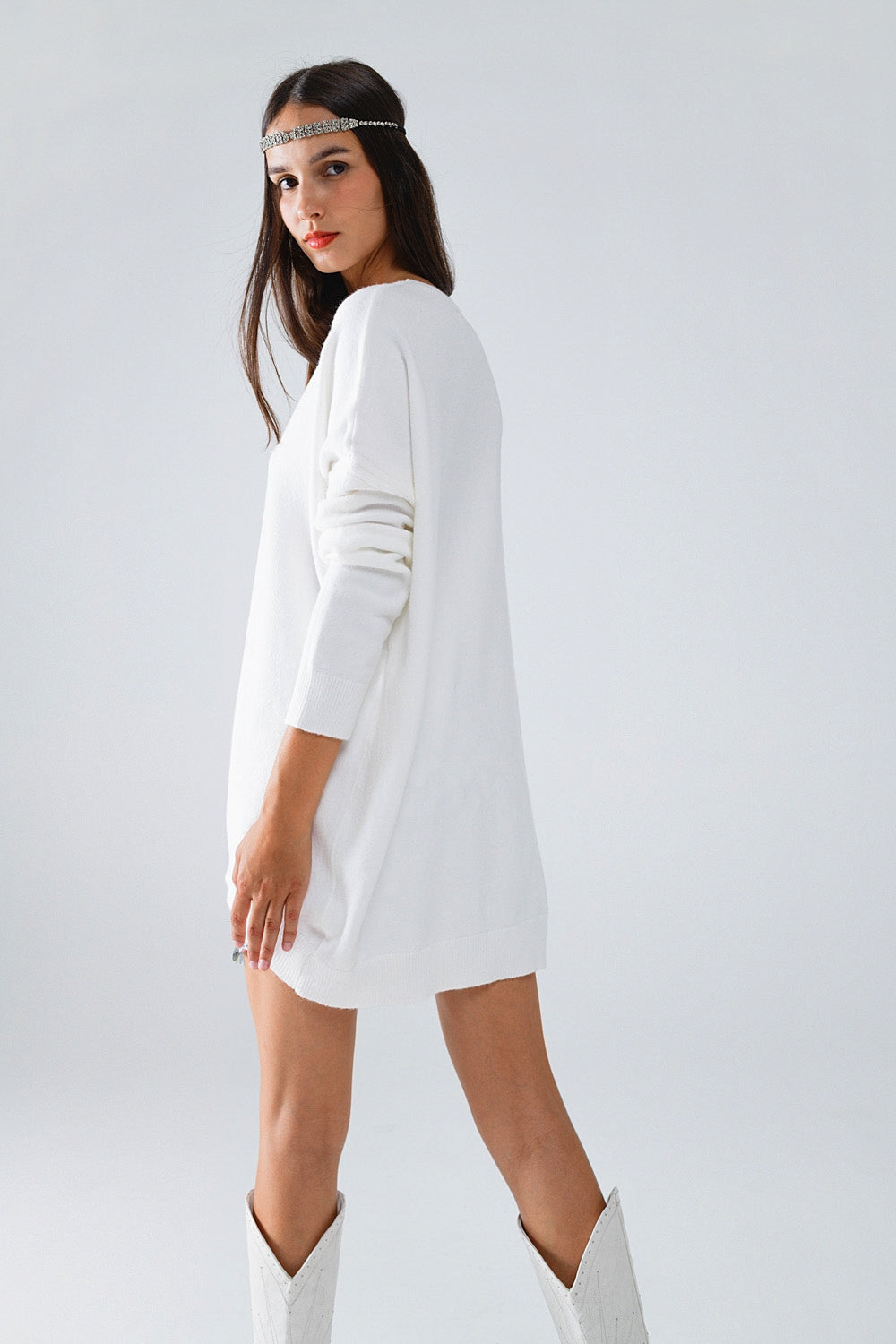 Jersey oversize de manga larga y cuello redondo en blanco Q2