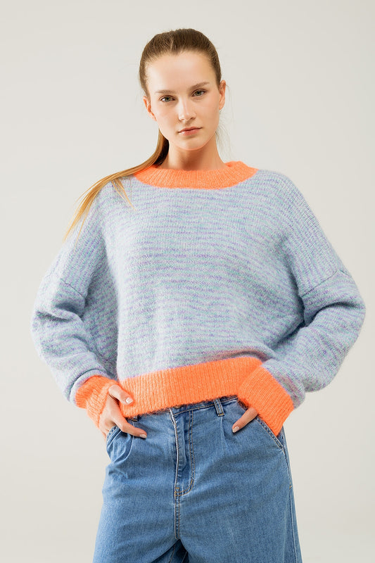 Q2 Jersey oversize de punto azul claro/naranja