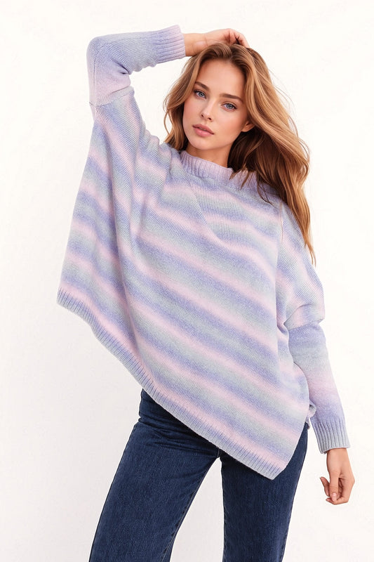 Q2 Jersey oversize multicolor en tonos morados Cuello alto con aberturas laterales