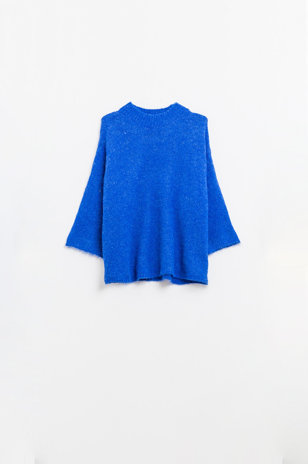 Jersey relajado con manga francesa y cuello redondo en azul tinta Q2