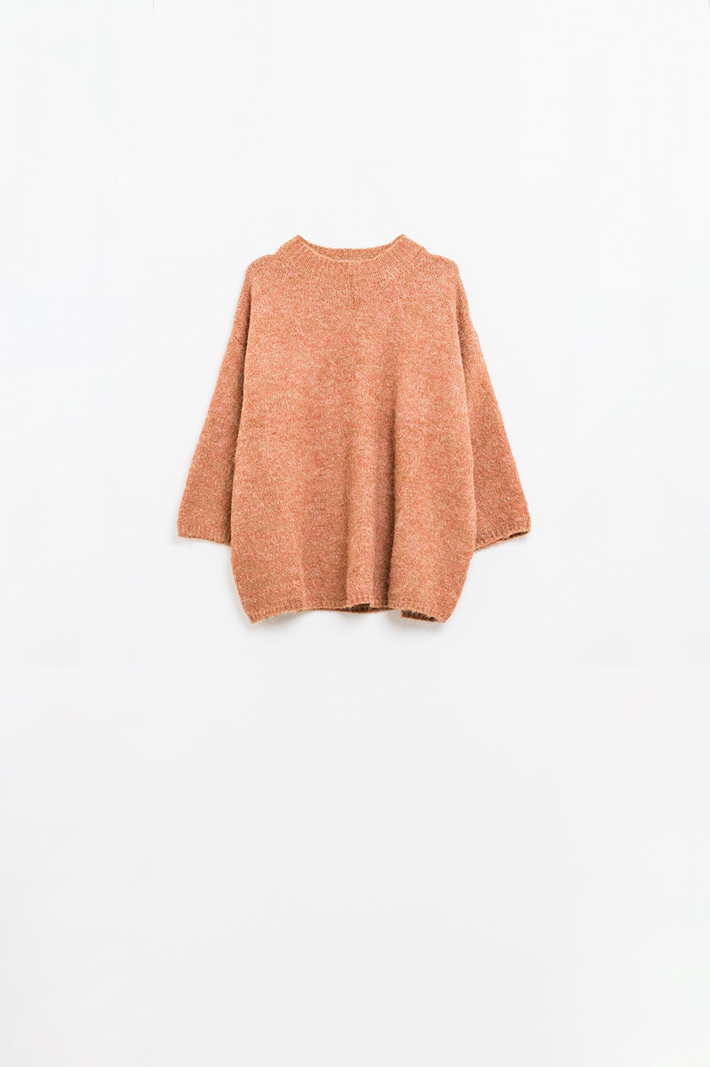 Jersey relajado con manga francesa y cuello redondo en camel Q2