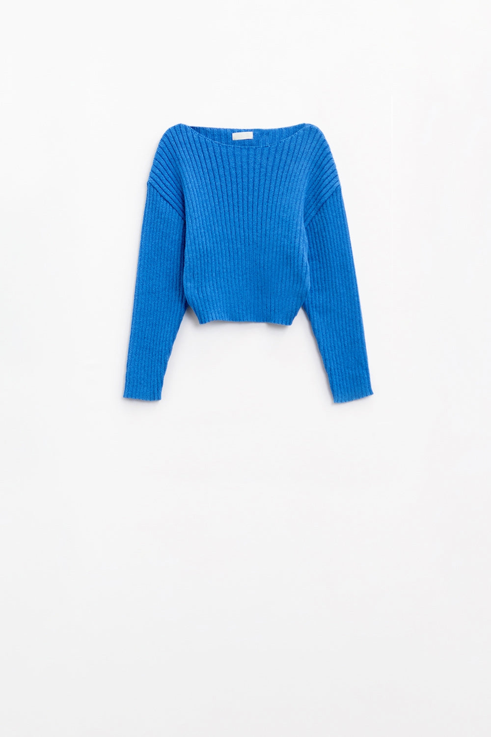 Jersey relajado de canalé con cuello barco en azul Q2