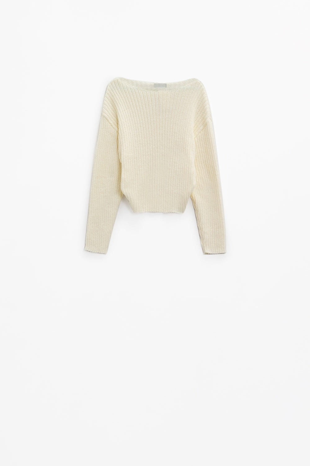 Jersey relajado de canalé con cuello barco en color crema Q2
