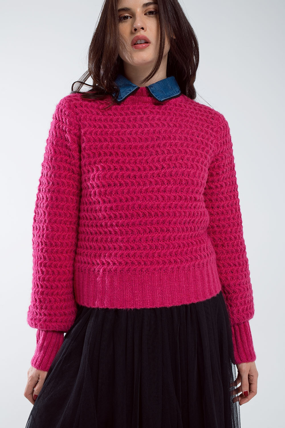 Jersey relajado de punto con cuello alto en rojo Q2