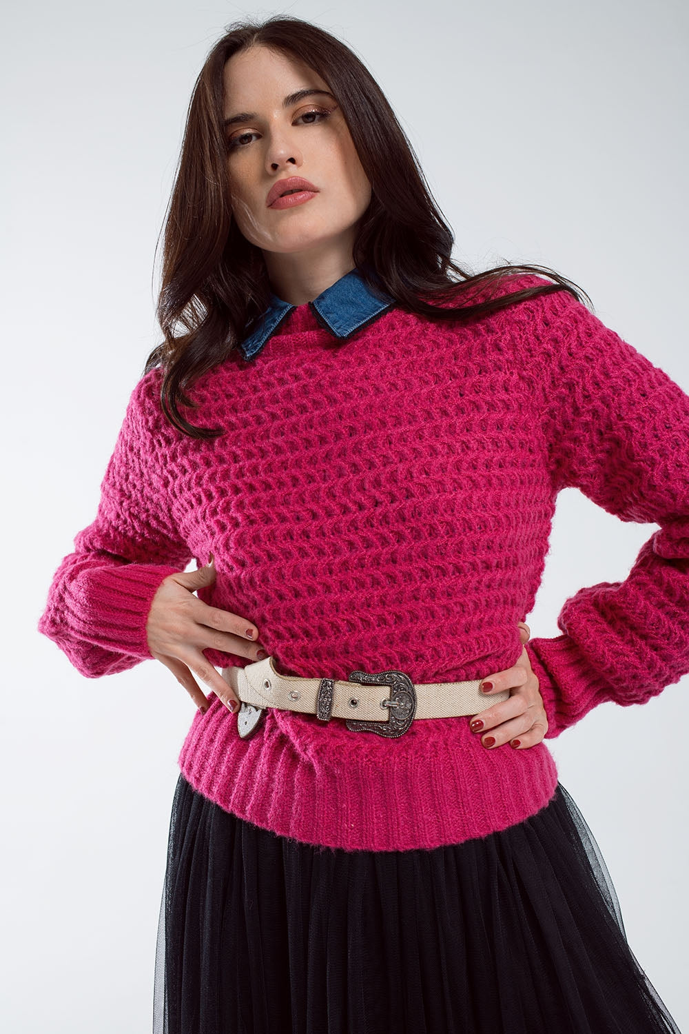 Jersey relajado de punto con cuello alto en rojo Q2