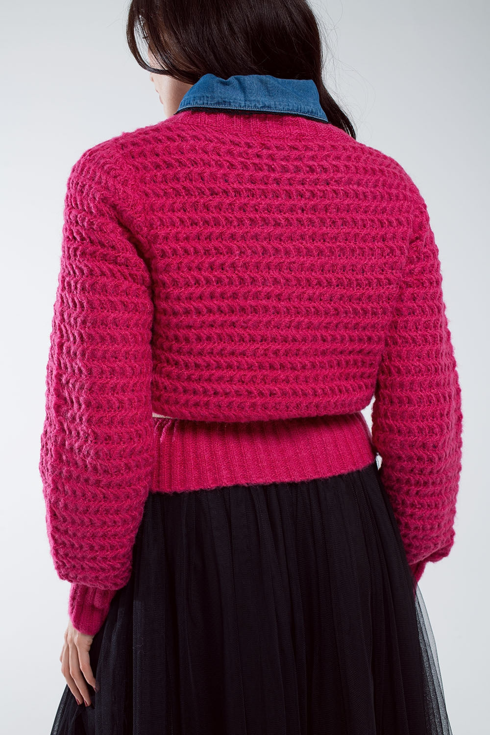 Jersey relajado de punto con cuello alto en rojo Q2