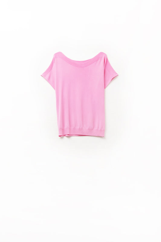 Q2 Jersey relajado fucsia de cuello barco y mangas caídas