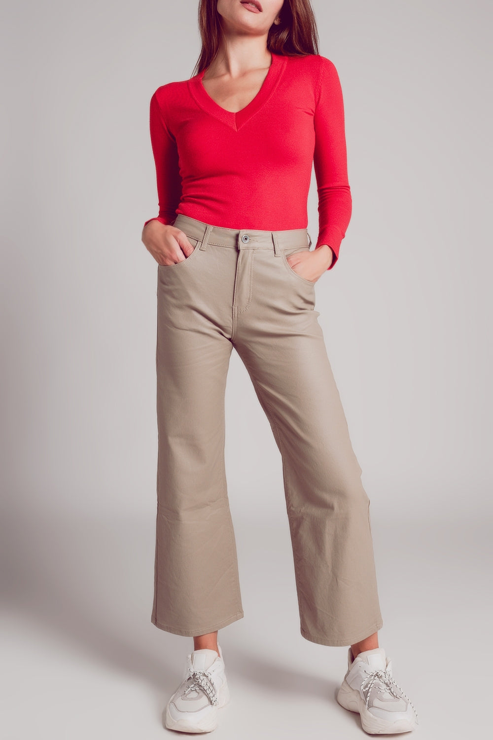 Jersey rojo con escote V de punto fino Q2