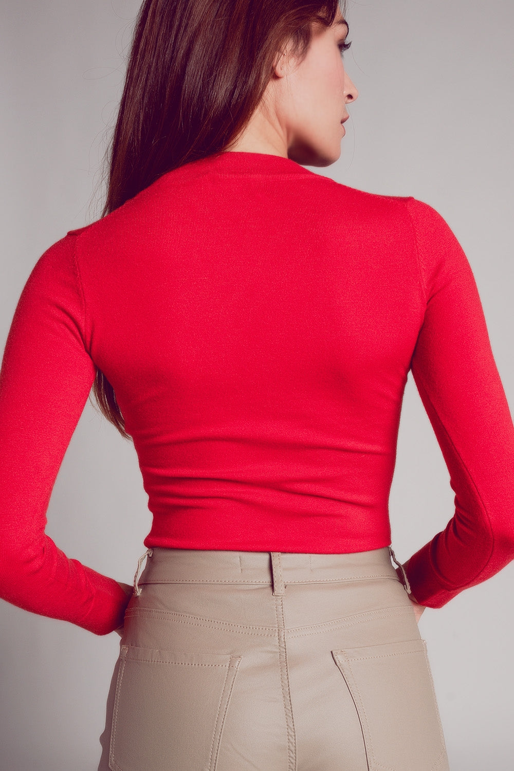Jersey rojo con escote V de punto fino Q2