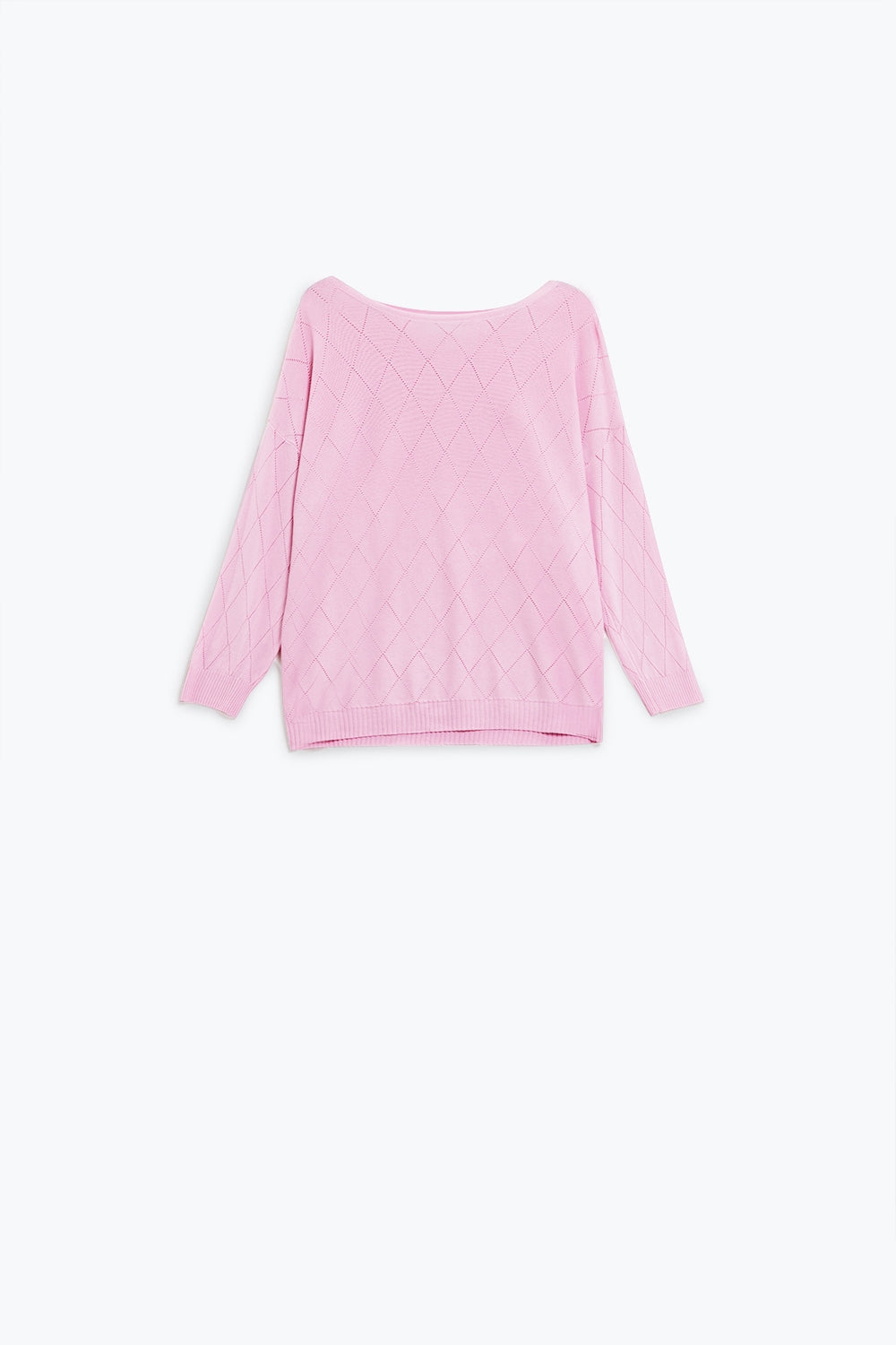 Jersey rosa claro con estampado de rombos y cuello barco Q2