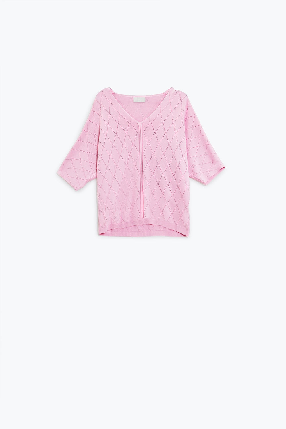 Jersey rosa claro de manga corta con estampado de rombos Q2