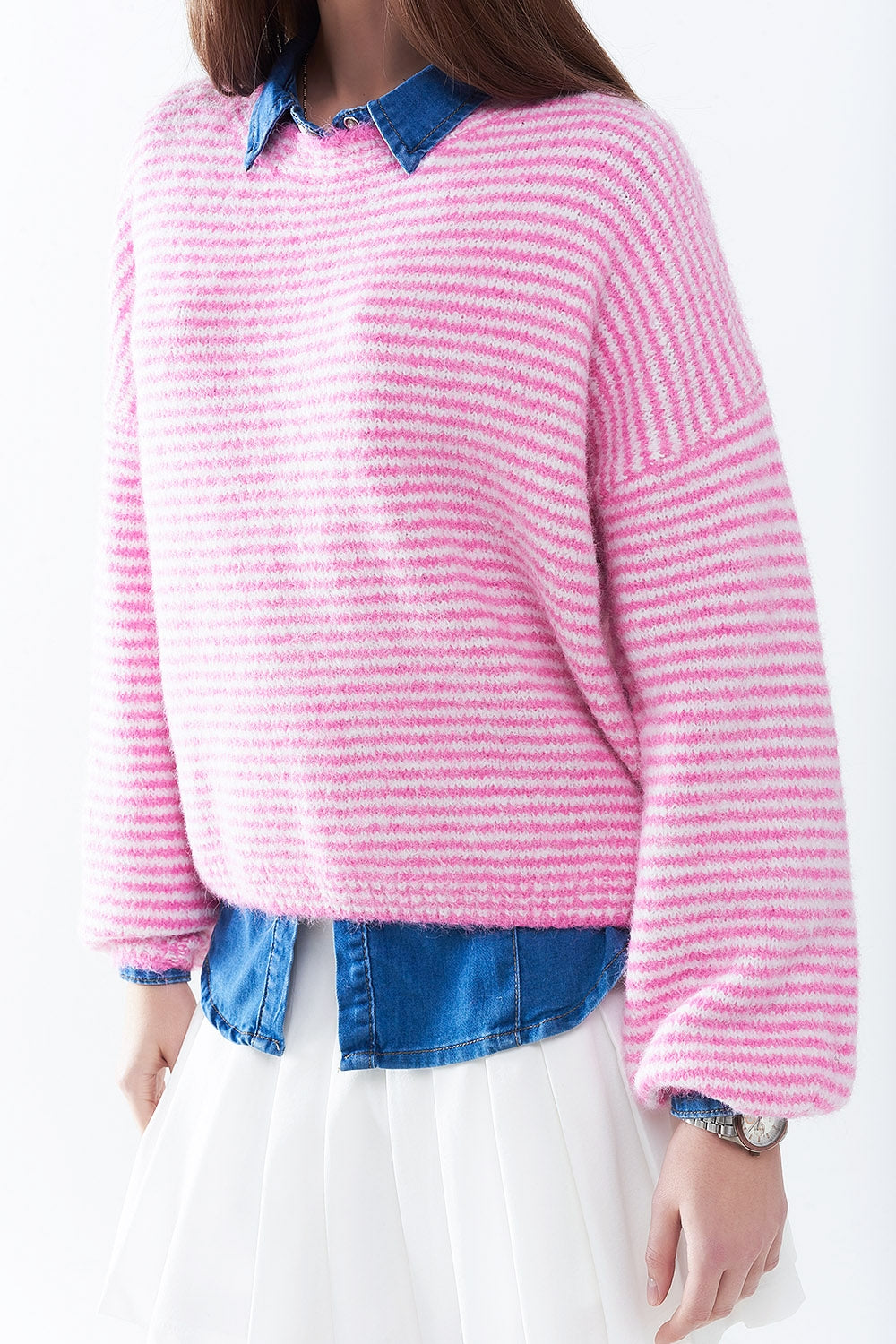 Jersey rosa con rayas blancas Q2