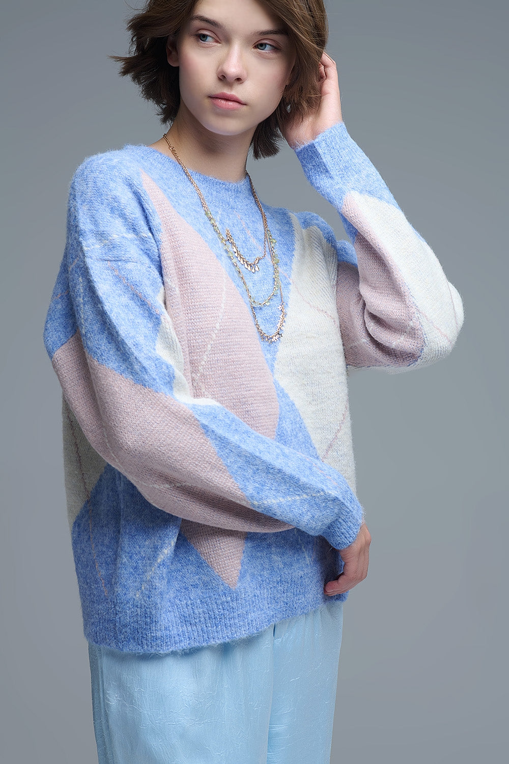 jersey suelto en azul cielo con rombos Q2