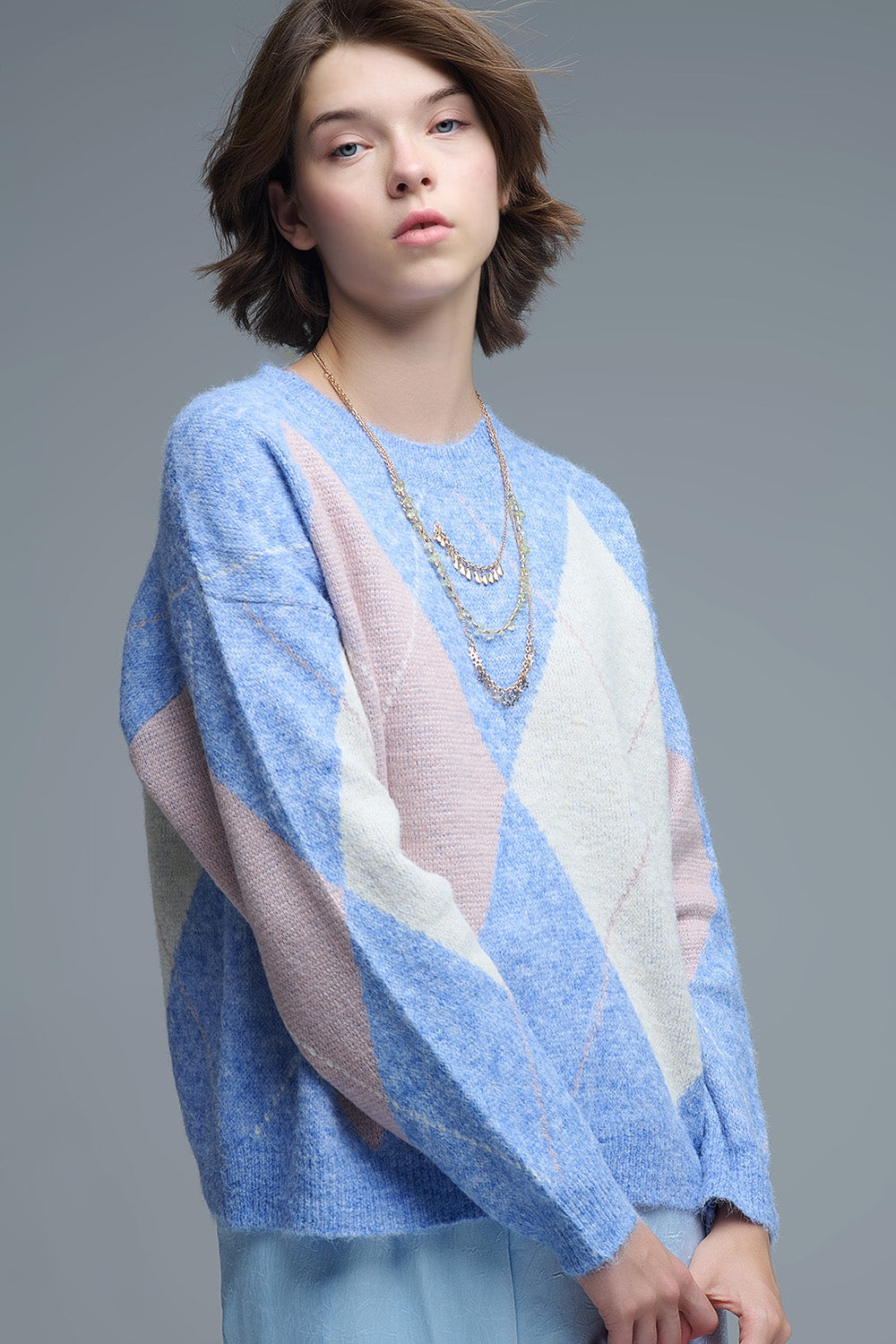 jersey suelto en azul cielo con rombos Q2