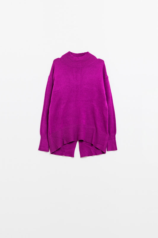 Q2 Jersey suelto fucsia con detalle de espalda abierta