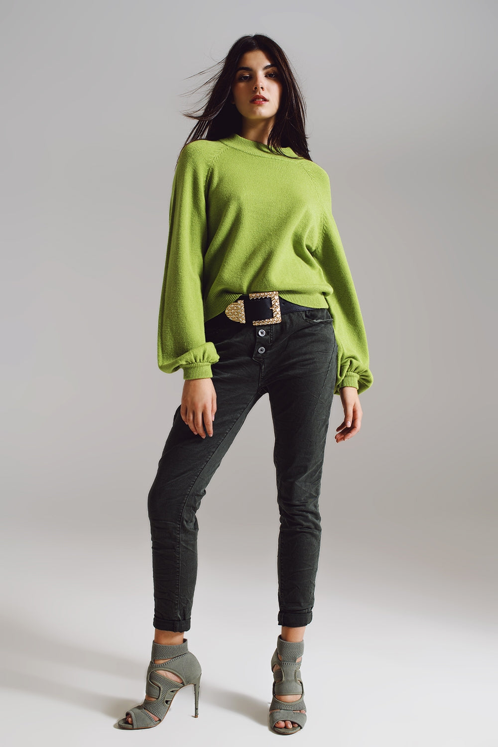 Jersey verde de estilo relajado con mangas globo Q2