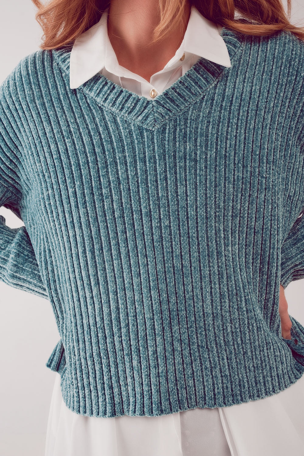 Jersey verde de punto de chenilla Q2