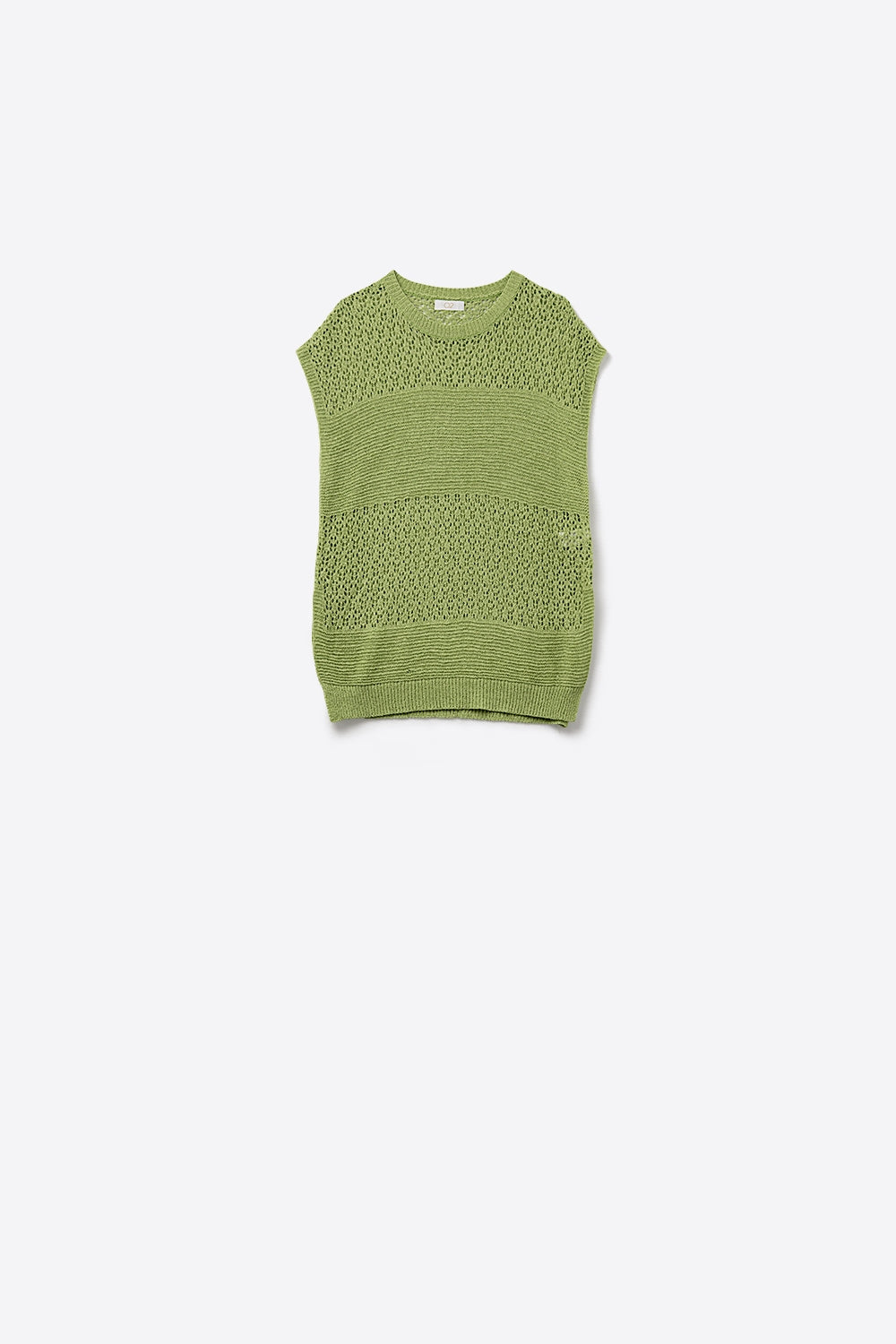 Q2 Jersey verde de suave punto abierto y mangas caídas