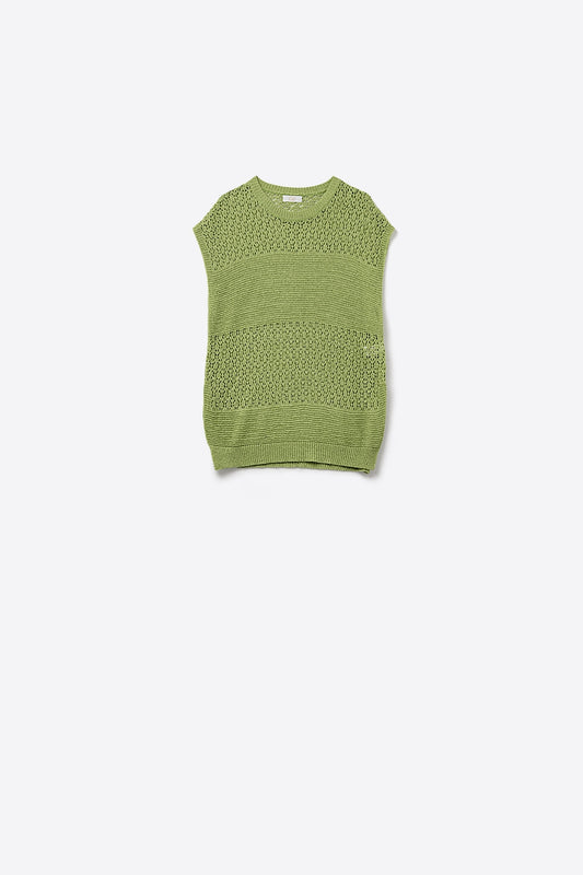 Q2 Jersey verde de suave punto abierto y mangas caídas