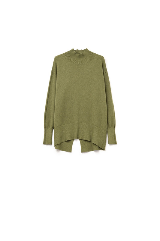 Q2 Jersey verde militar holgado con detalle de espalda abierta