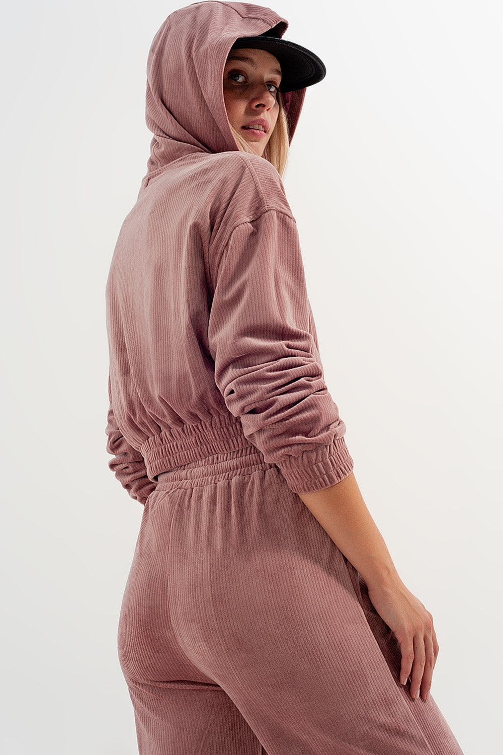 Joggers rosa con cordón ajustable de pana Q2