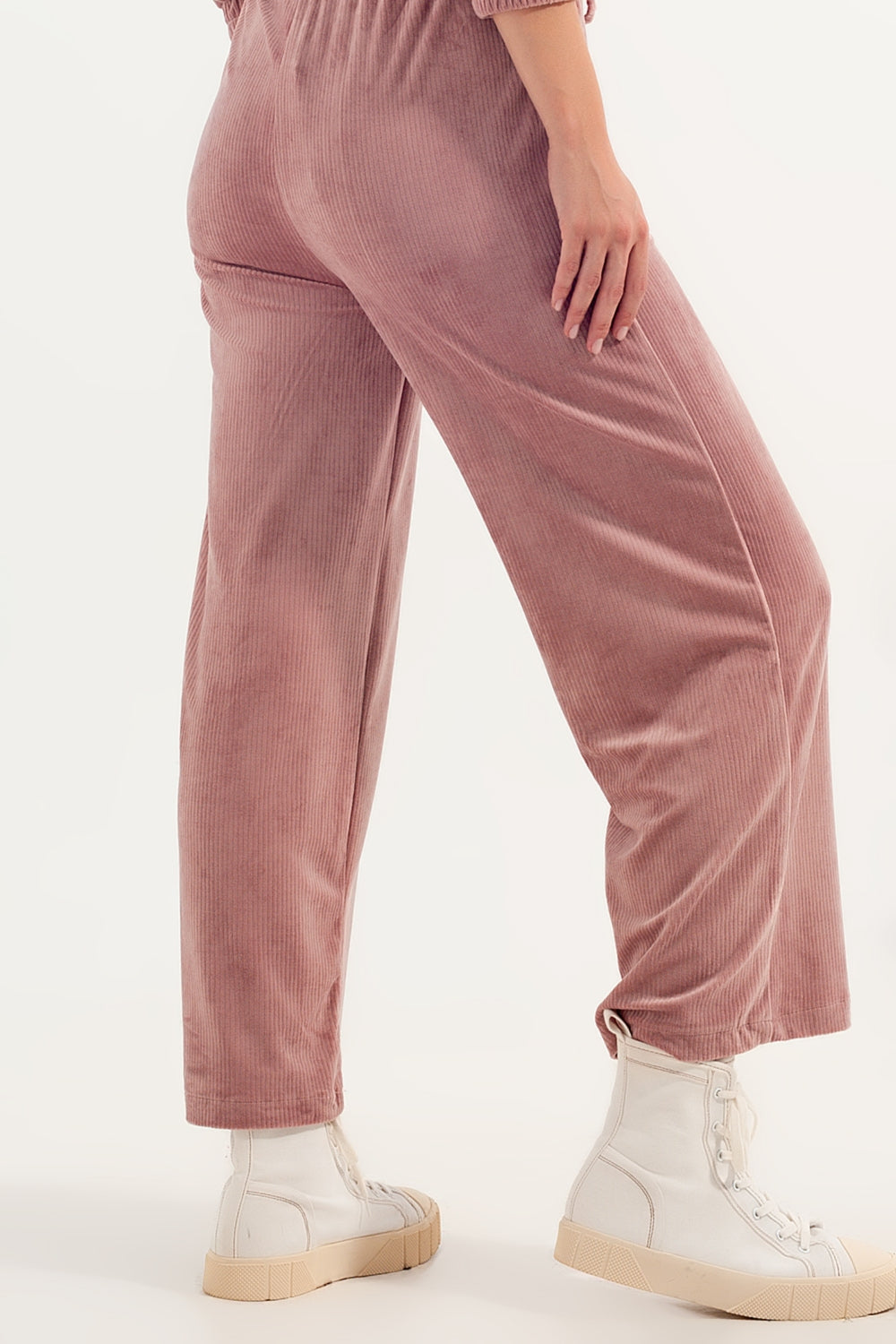 Joggers rosa con cordón ajustable de pana Q2