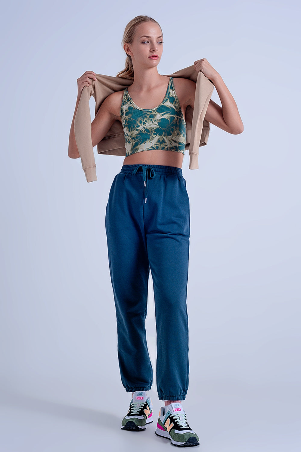 Joggers Verde oscuro básicos con cordón de algodón Q2