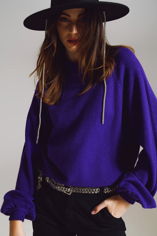 Q2 jumper morado de estilo relajado con mangas globo