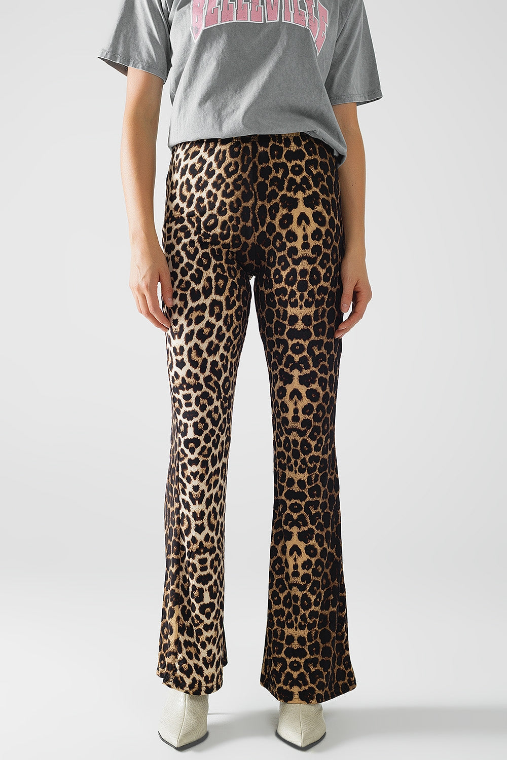 Leggings acampanados de Spandex con estampado de leopardo Q2