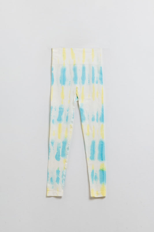 Q2 Leggings blancos de canalé sin costuras Tie-Dye
