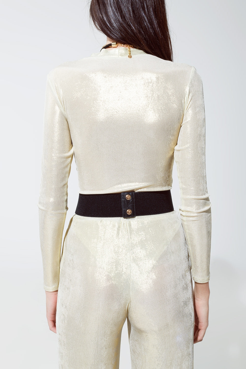 Leggings con acabado metalizado en blanco perla. Q2