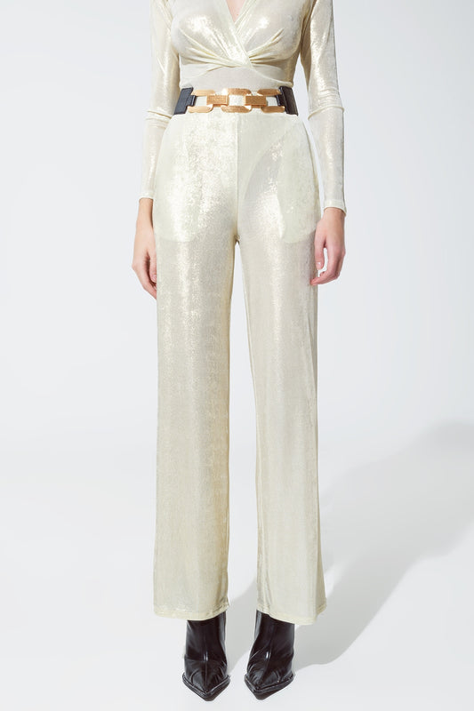 Q2 Leggings con acabado metalizado en blanco perla.