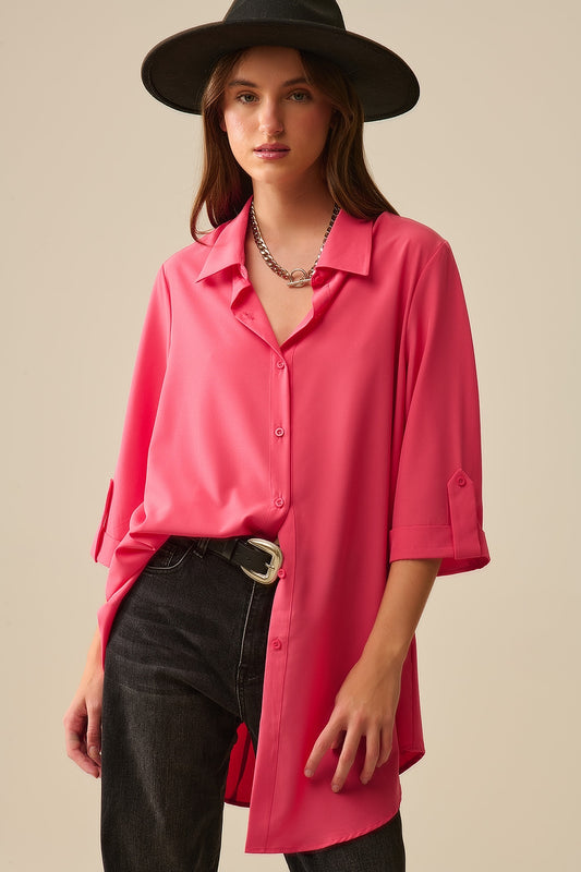 Q2 maxi Camisa de tejido muy suave y ligero en color coral