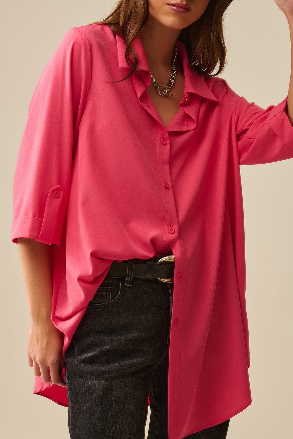 maxi Camisa de tejido muy suave y ligero en color coral Q2