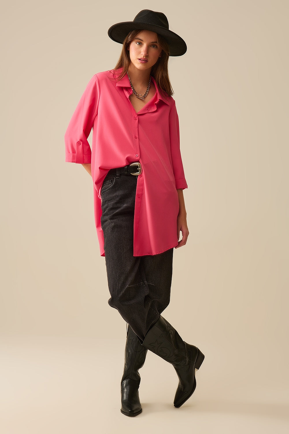 maxi Camisa de tejido muy suave y ligero en color coral Q2